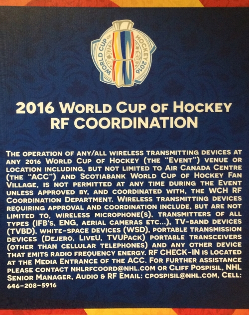 World Cup of Hockey RF Coordination poster - RF wireless strategies